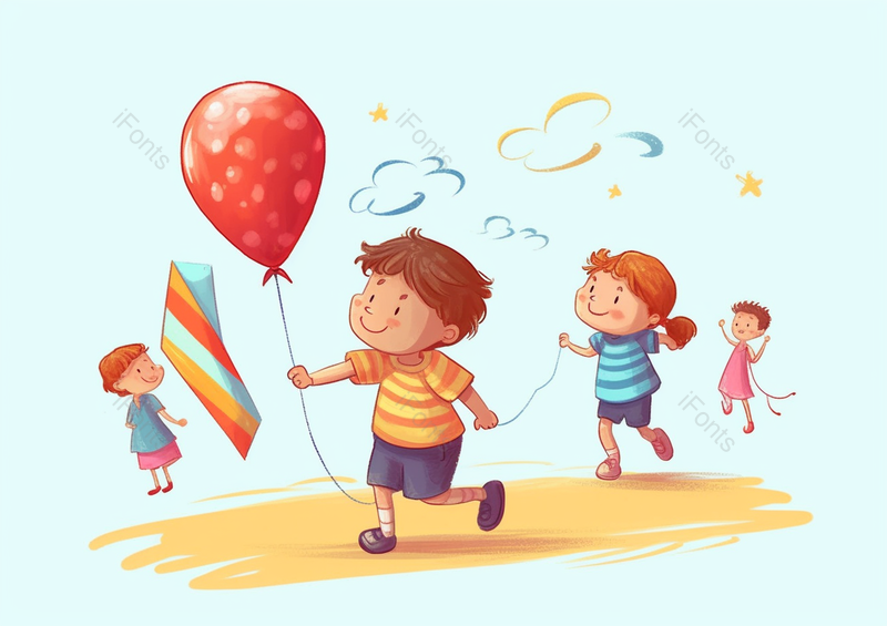 玩乐儿童节六一拿着气球的开心儿童梦想彩色绘画插画,插画/手绘图,插画/手绘图库,插画/手绘图下载,插画/手绘